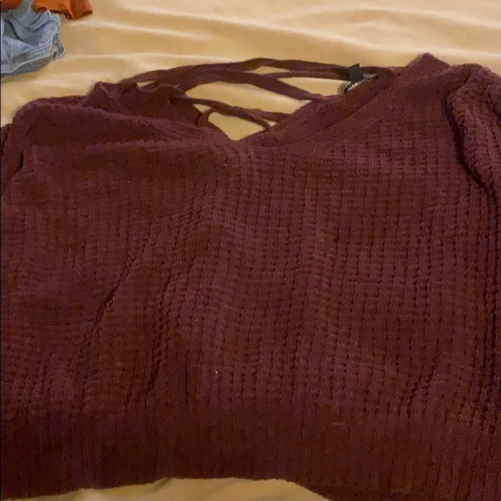 Criss Cross Back V Neck Sweater